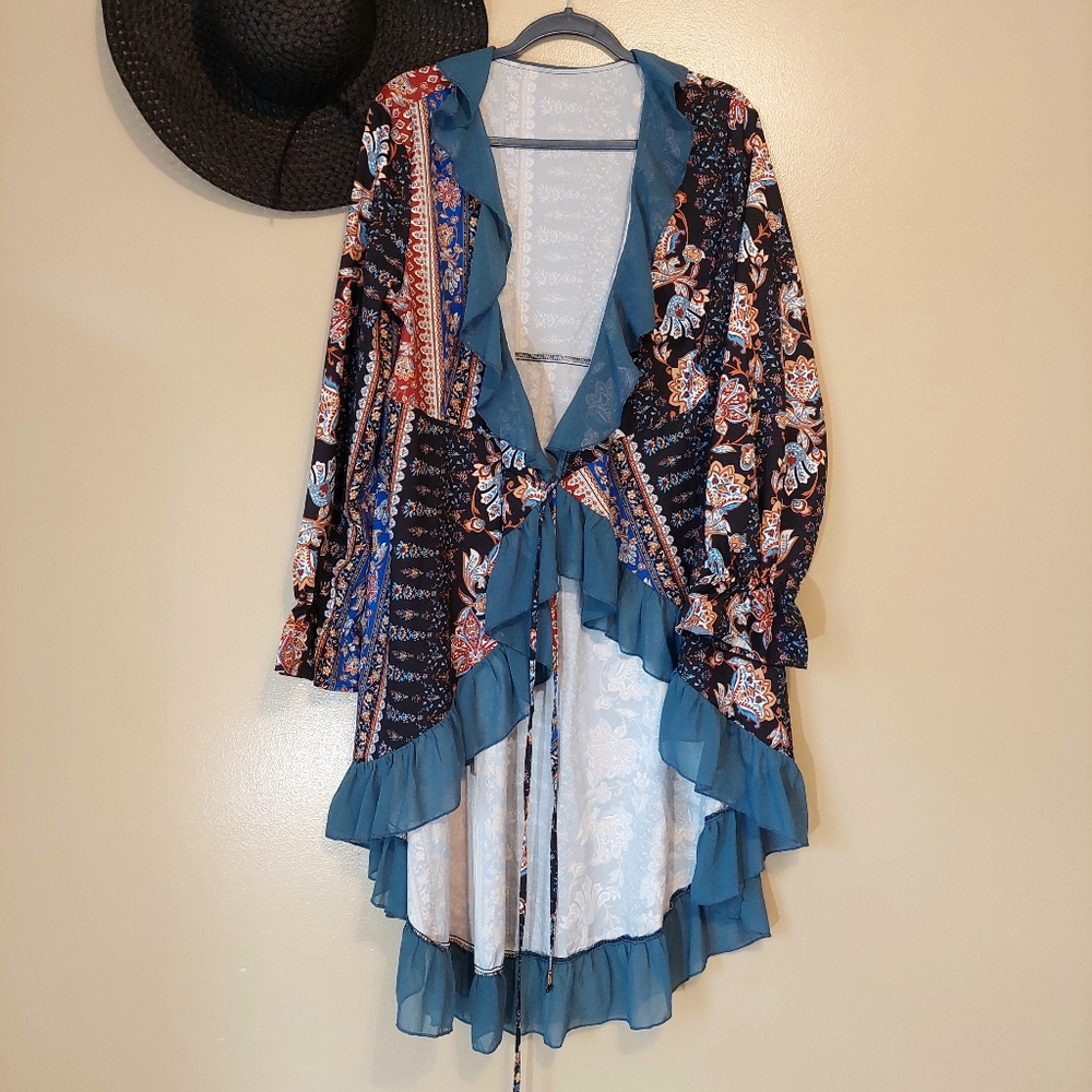 Boho Flowy Kimono Duster XL | Sheer Festival Layering Wrap - Picture 2 of 10